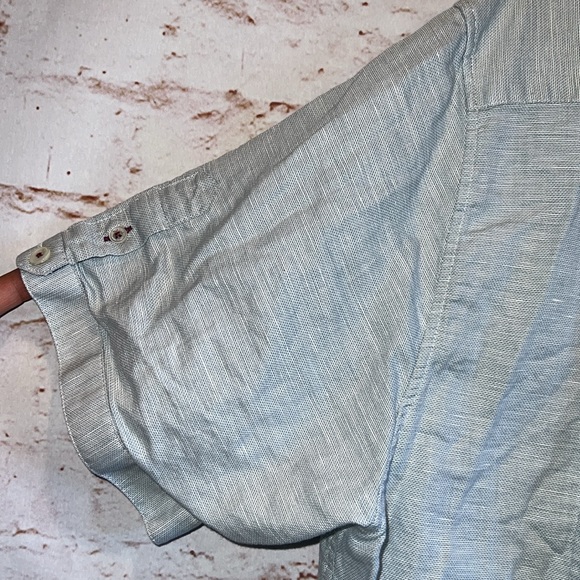 Ted Baker Shirt Mens 7 White Blue Short Sleeve Button Front Chest Pocket Casual - Picture 7 of 10
